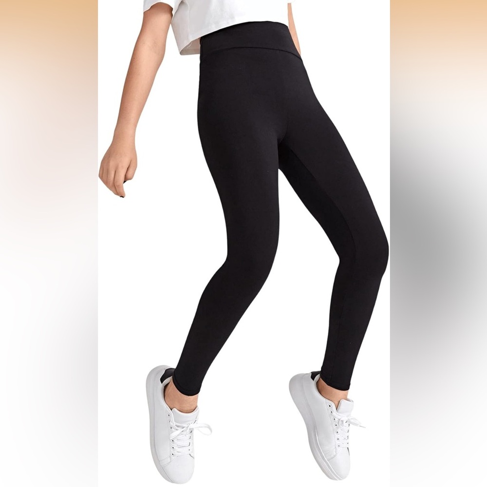 NWT Milumia Girls Black High Waisted Leggings Wide Waistband Stretch Size 12 - Picture 2 of 8